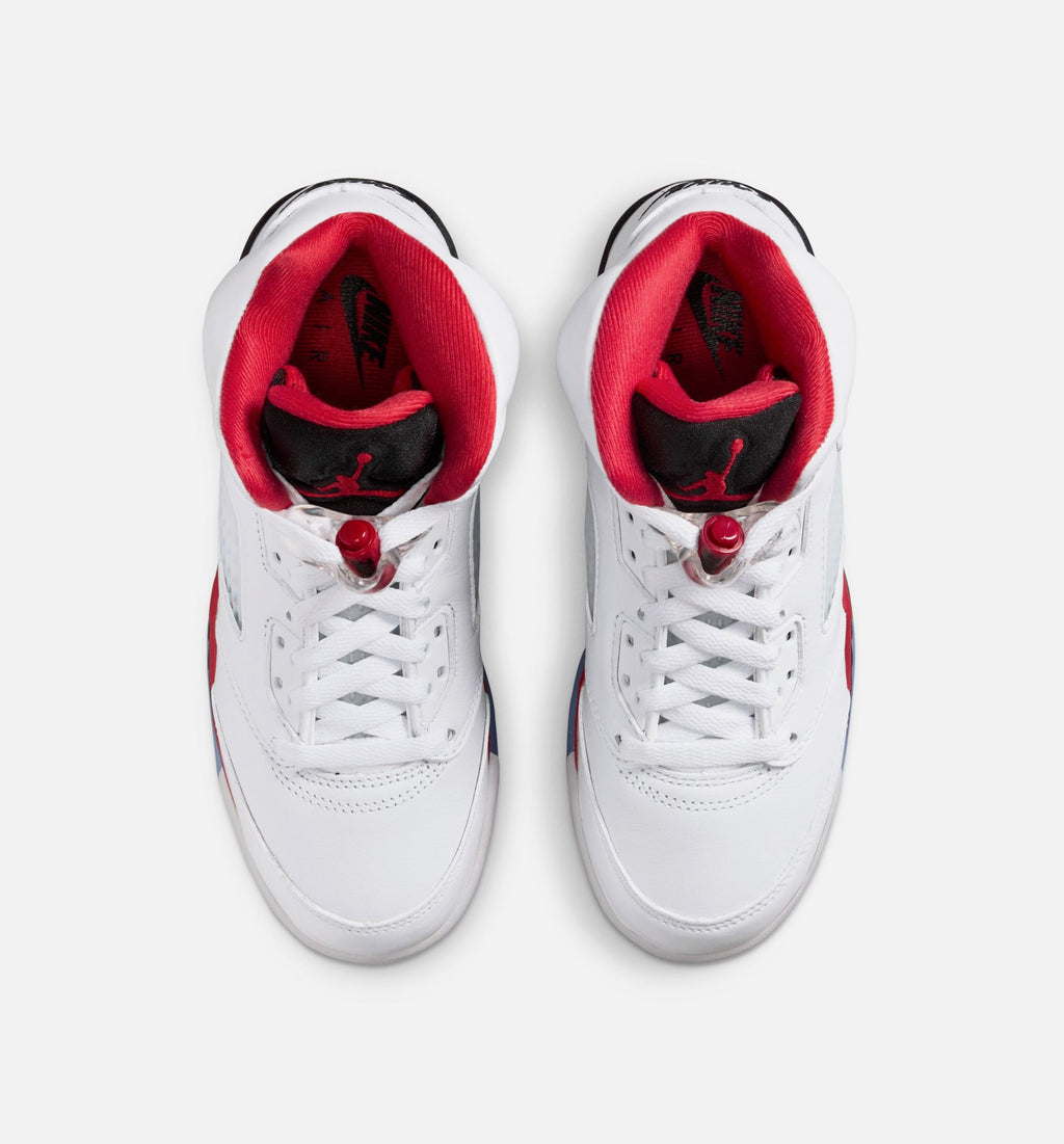 Air Jordan 5 Retro Fire Red Grade School Shoes - White/Fire Red/Black