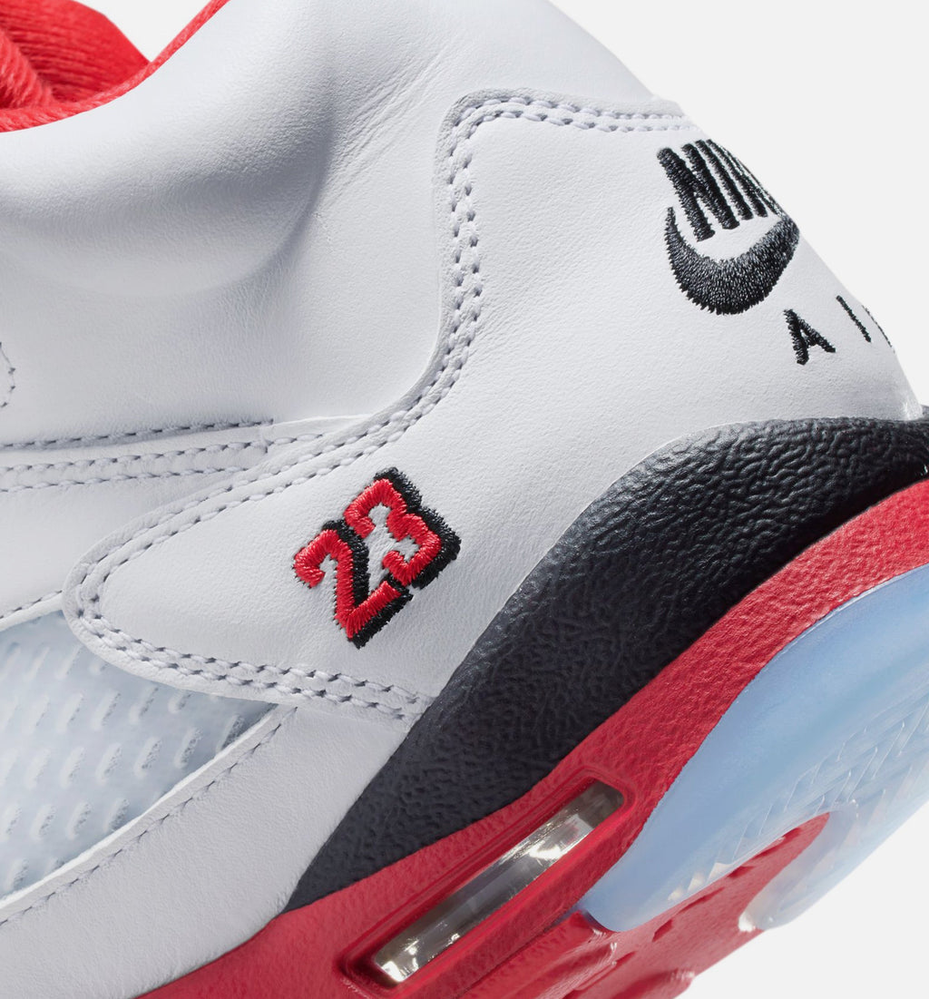 Air Jordan 5 Retro Fire Red Grade School Shoes - White/Fire Red/Black