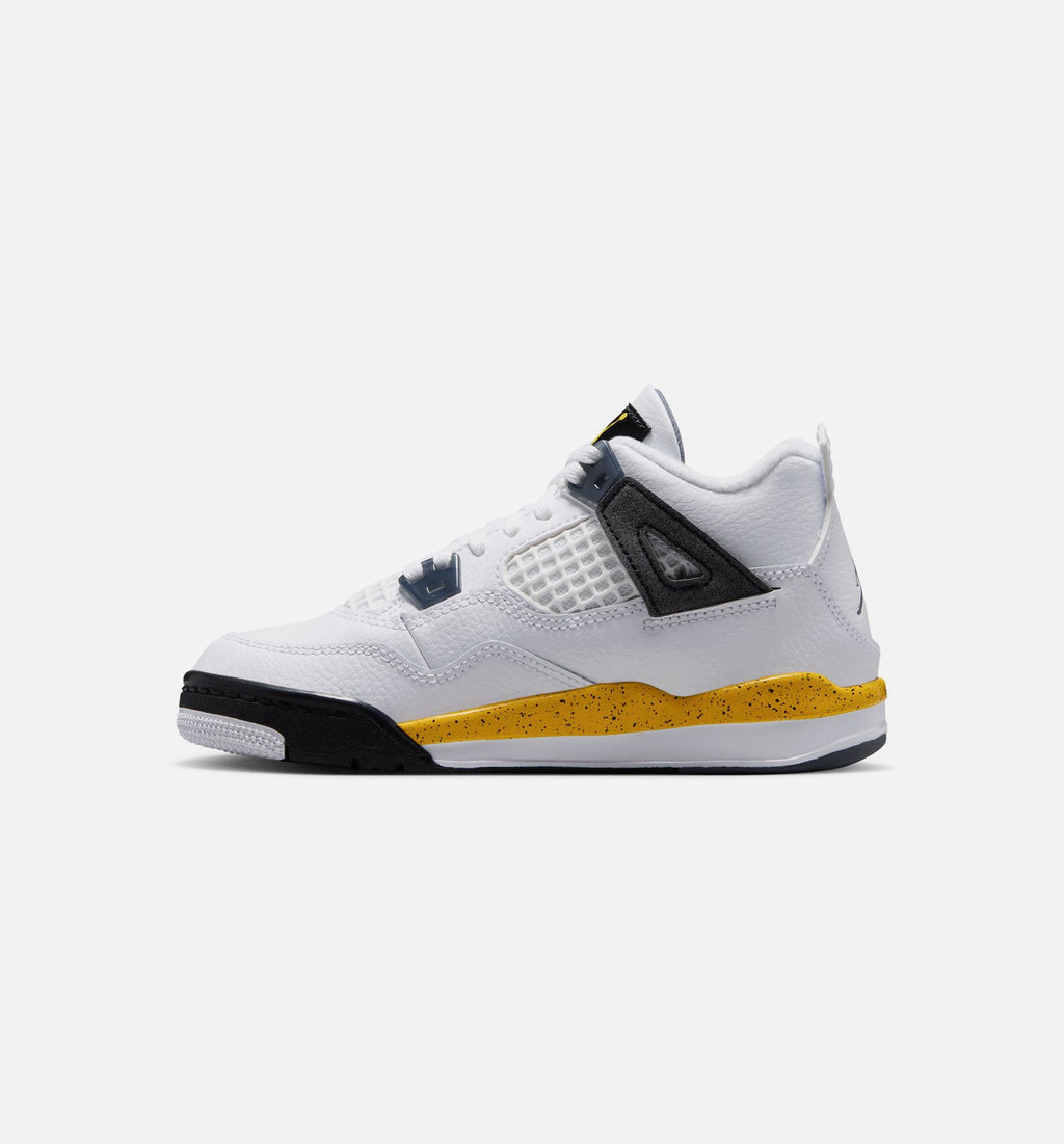 Air Jordan 4 Retro Rare Air Tour Yellow Preschool Shoes - White/Dark Blue Grey/Black/Tour Yellow