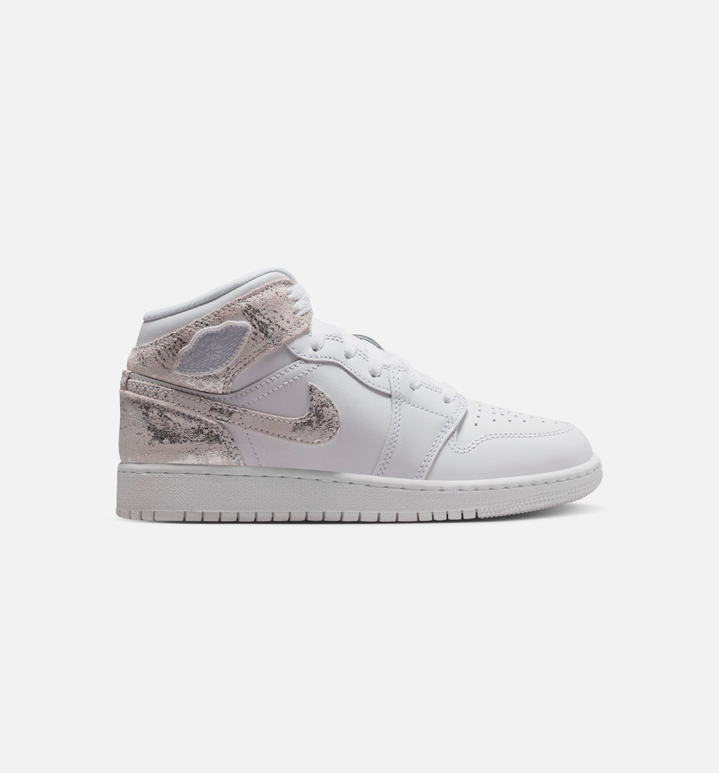 Air Jordan 1 Mid SE Grade School Shoes - White/Field Silver