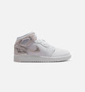 Air Jordan 1 Mid SE Grade School Shoes - White/Field Silver