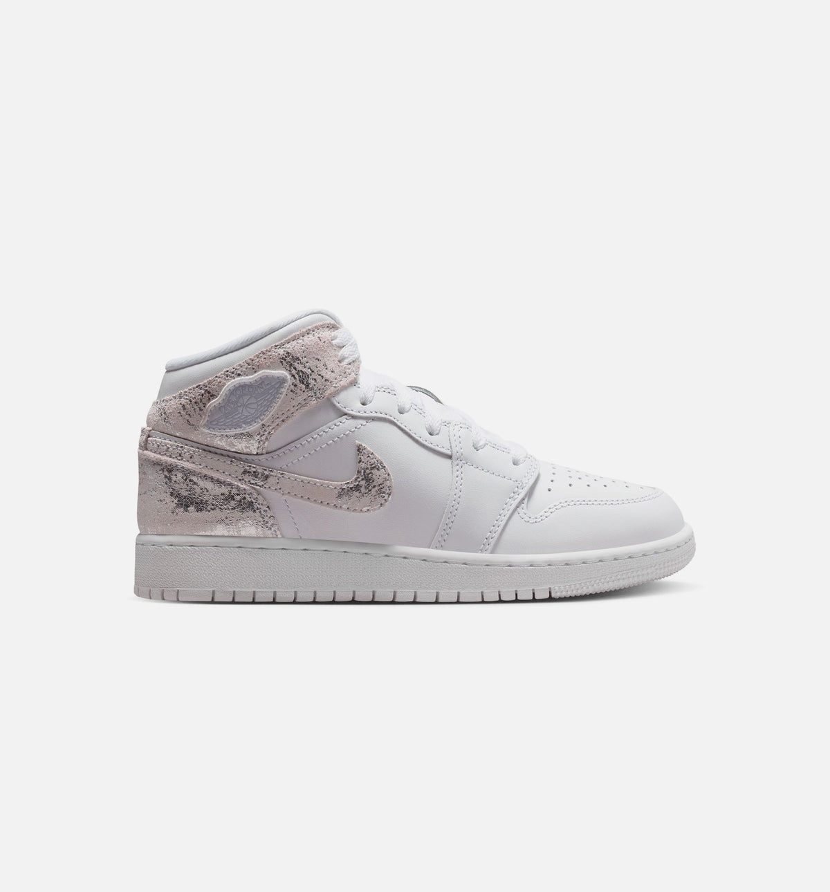Air Jordan 1 Mid SE Grade School Shoes - White/Field Silver