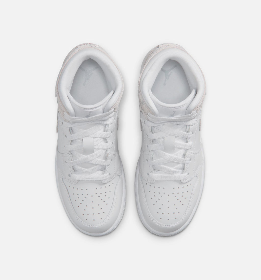 Air Jordan 1 Mid SE Grade School Shoes - White/Field Silver