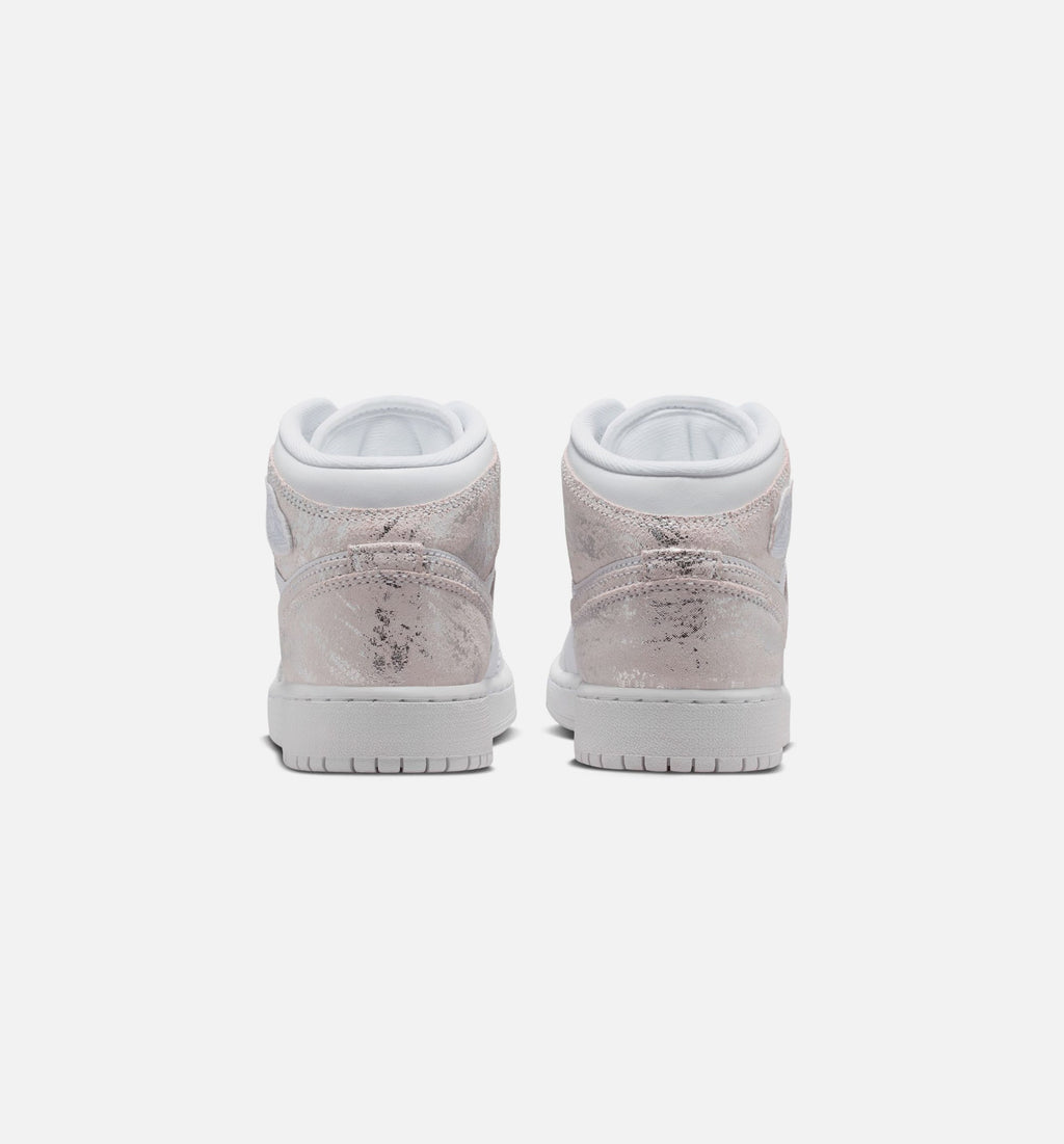 Air Jordan 1 Mid SE Grade School Shoes - White/Field Silver