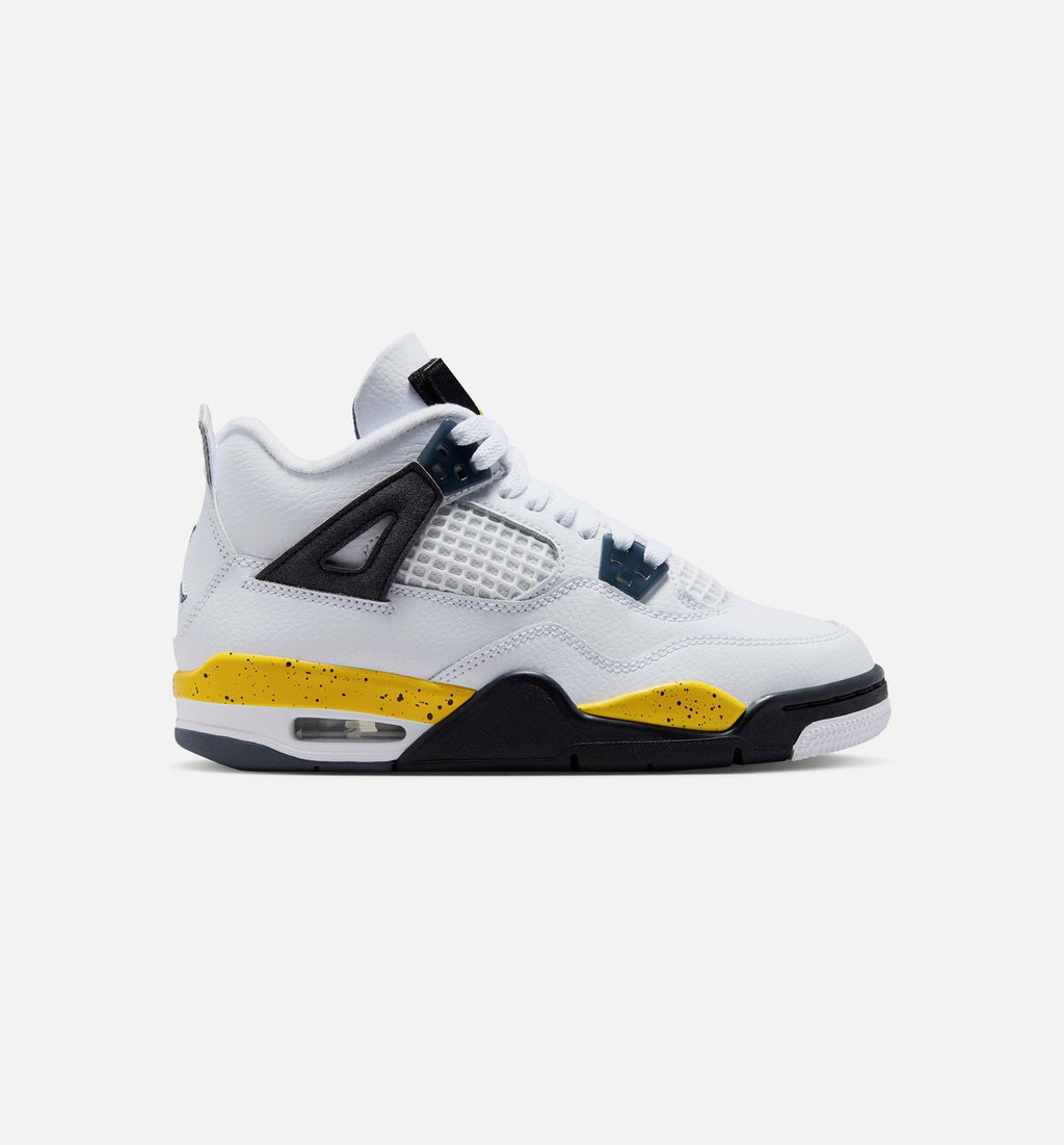 Air Jordan 4 Retro Rare Air Tour Yellow Grade School Shoes - White/Dark Blue Grey/Black/Tour Yellow