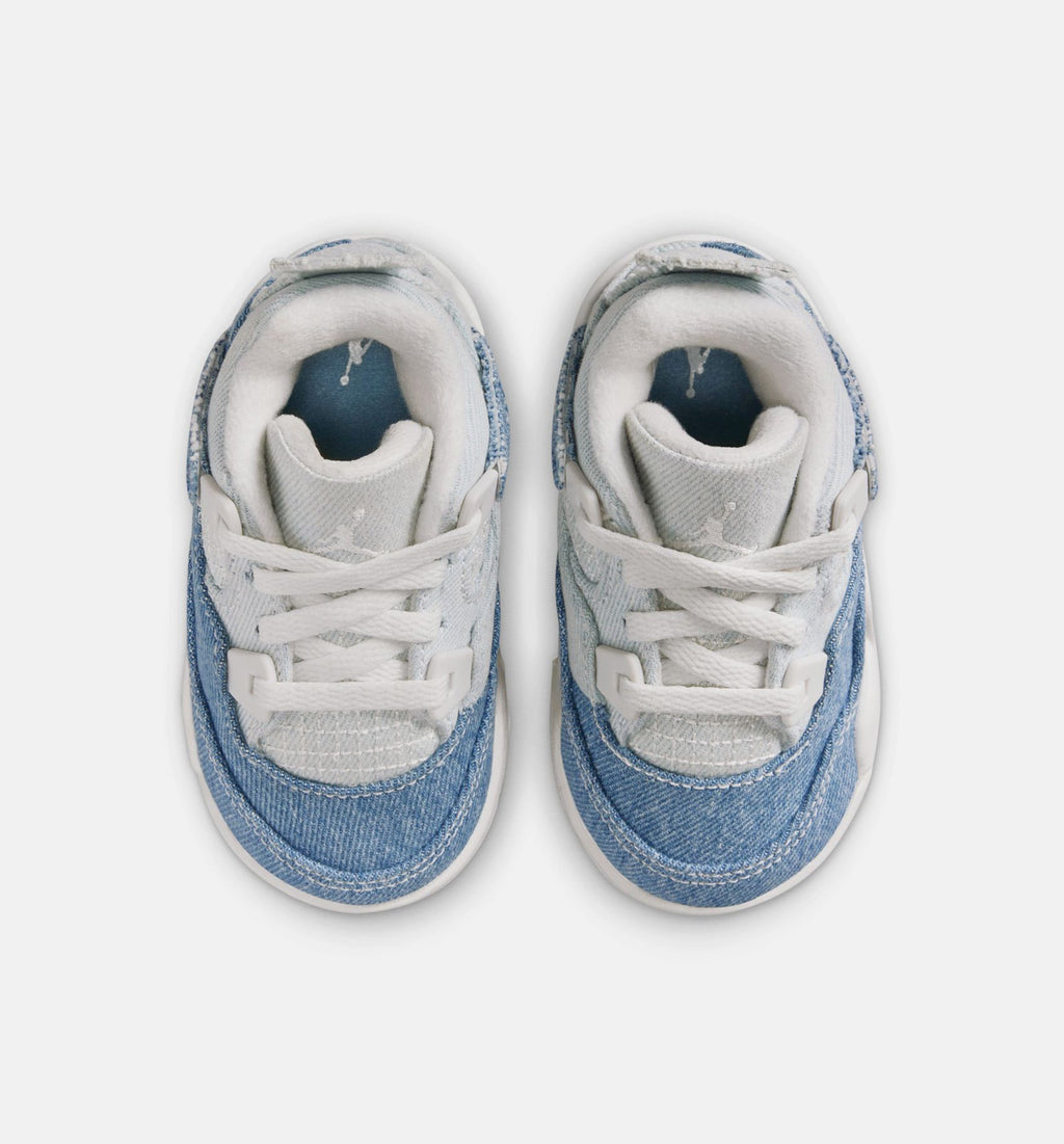 Air Jordan 4 Retro Worn Blue Infant & Toddler Shoes - Sail/Worn Blue/Metallic Gold
