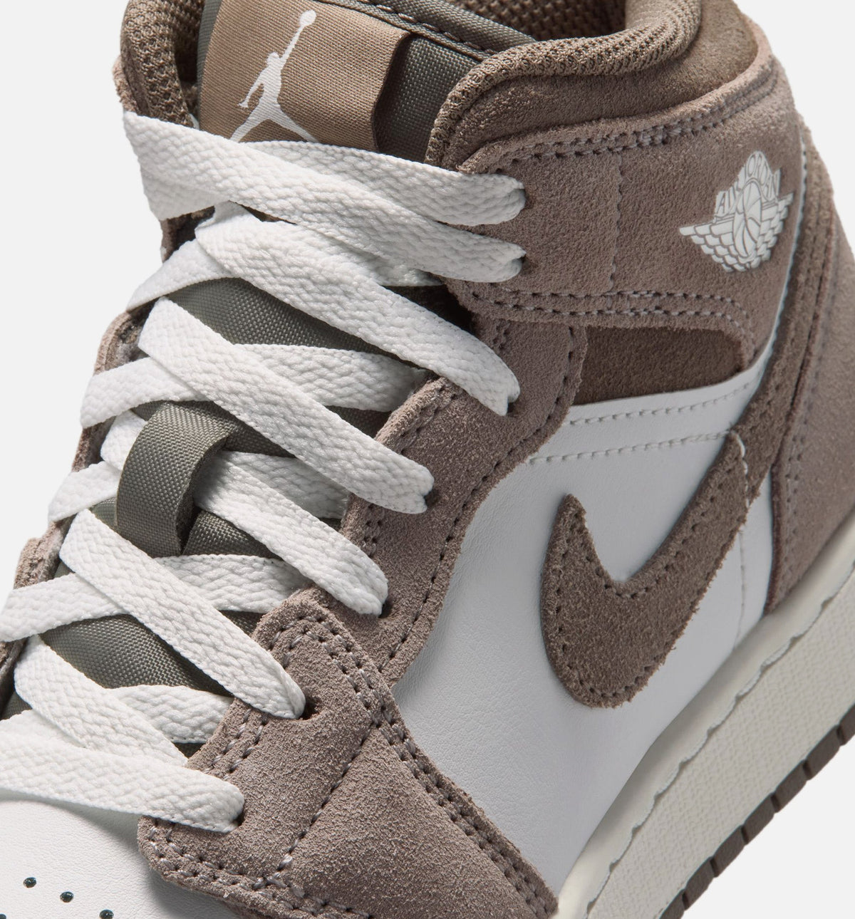 Air Jordan 1 Mid Grade School Shoes - Enigma Stone/Olive Grey/Summit White