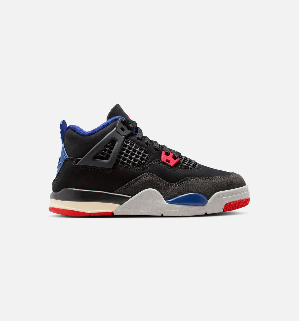 Air Jordan 4 Retro Rare Air Preschool Shoes - Black/Fire Red/Deep Royal Blue
