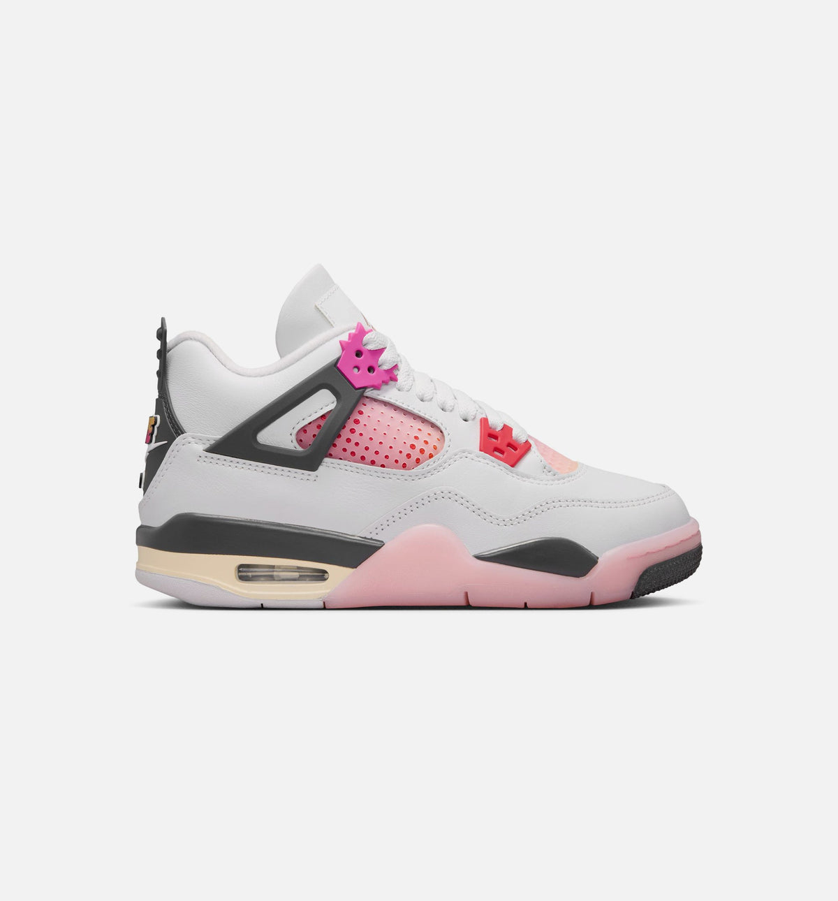 Air Jordan 4 Retro Comic Grade School Shoes - Off-White/Fire Pink/Anthracite