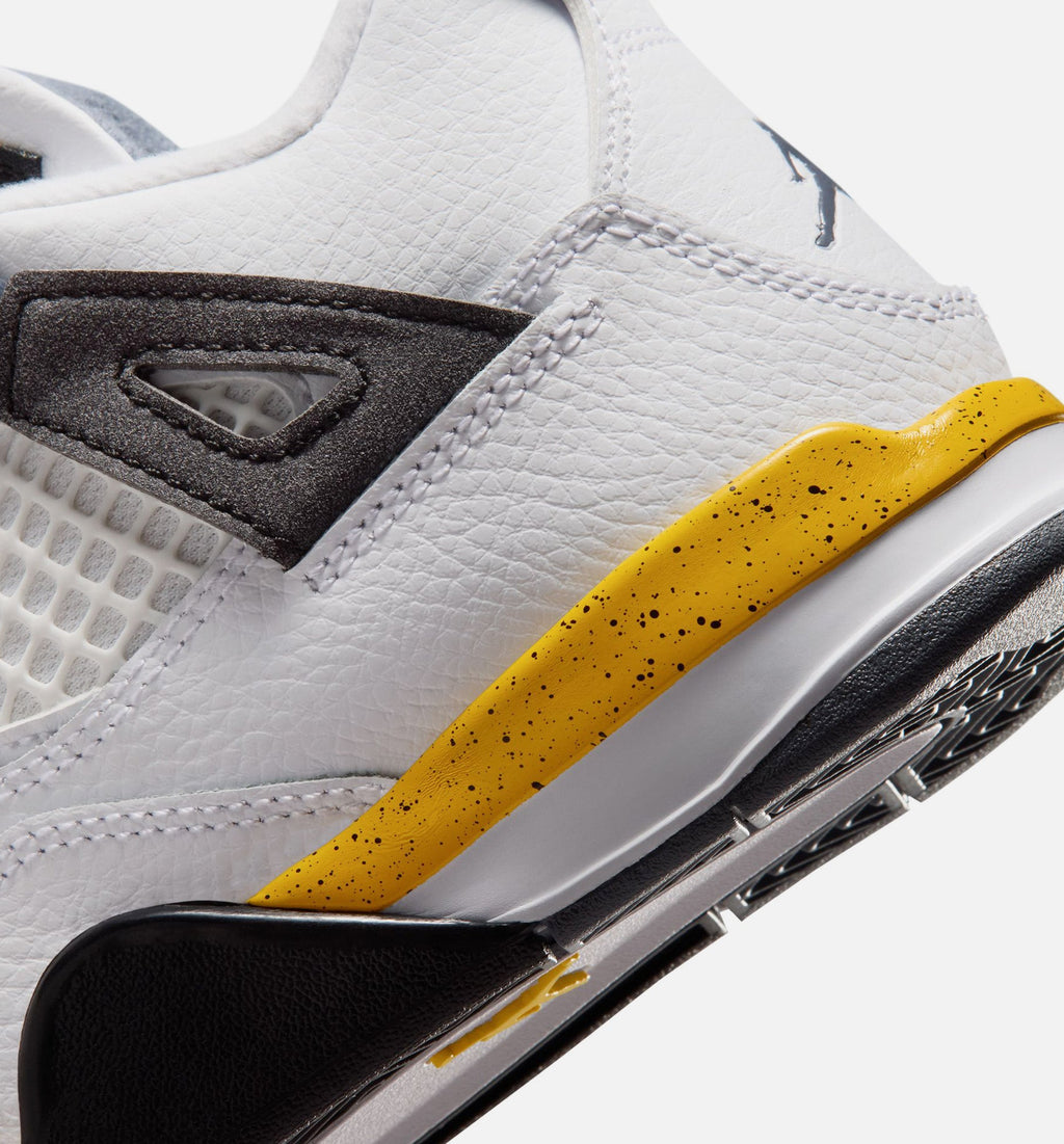 Air Jordan 4 Retro Rare Air Tour Yellow Preschool Shoes - White/Dark Blue Grey/Black/Tour Yellow