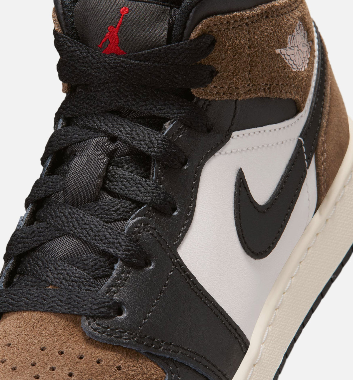 Air Jordan 1 Mid Grade School Shoes - Black/Phantom/Palomino/University Red