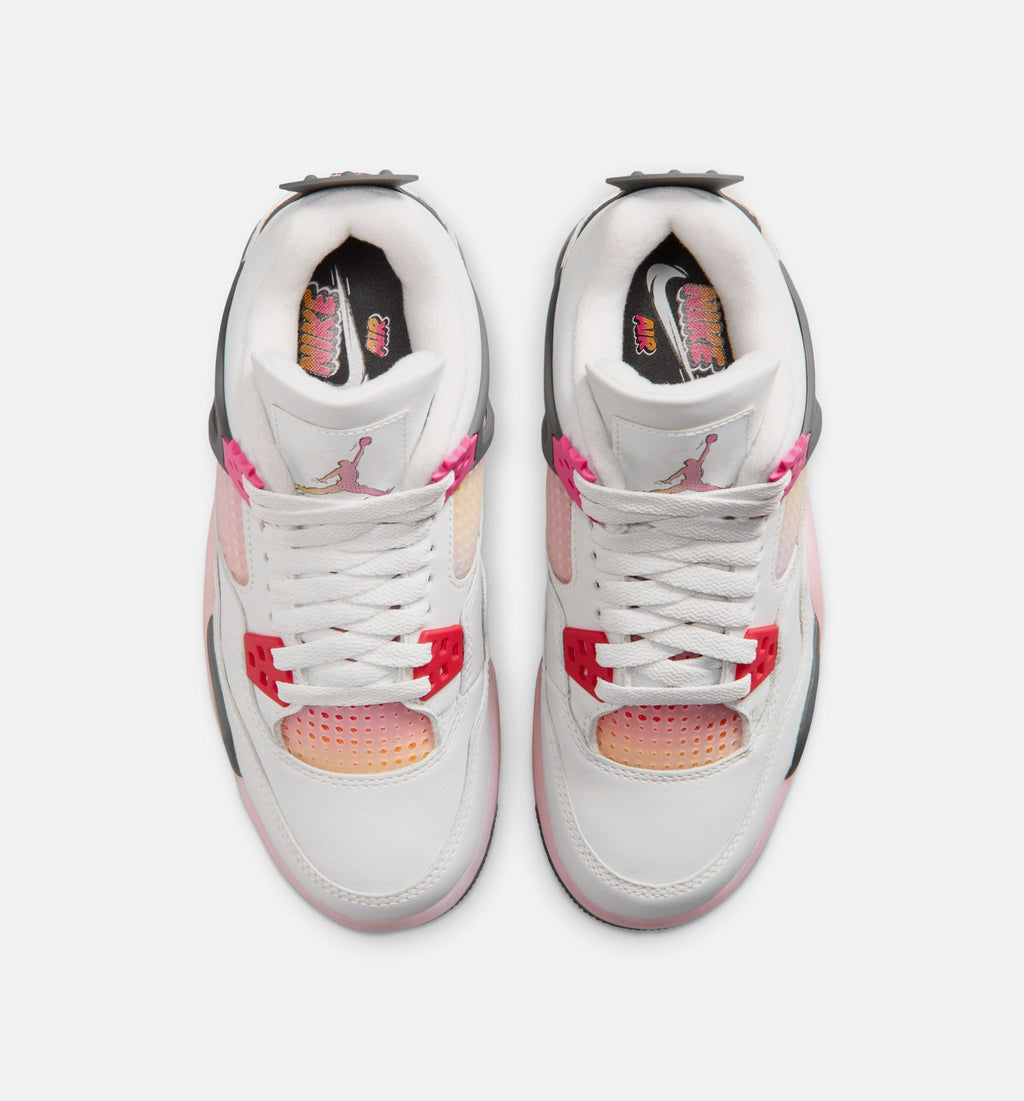 Air Jordan 4 Retro Comic Grade School Shoes - Off-White/Fire Pink/Anthracite