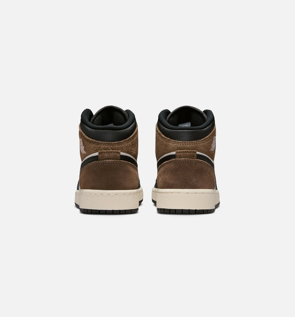 Air Jordan 1 Mid Grade School Shoes - Black/Phantom/Palomino/University Red