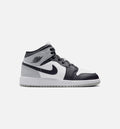 Air Jordan 1 Mid Grade School Shoes - White/Light Smoke Grey/Black