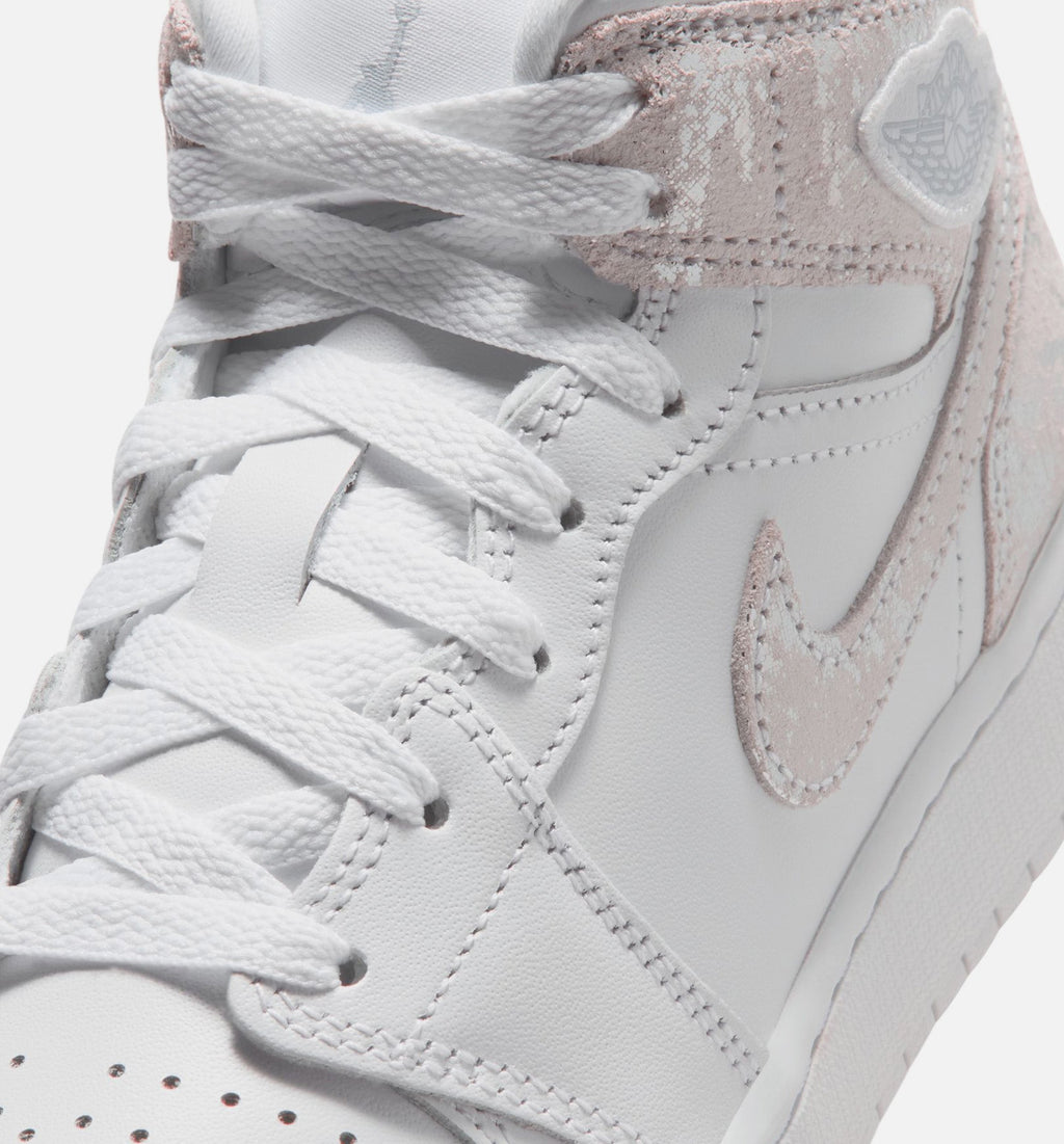 Air Jordan 1 Mid SE Grade School Shoes - White/Field Silver