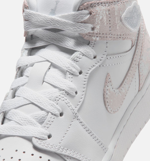 Air Jordan 1 Mid SE Grade School Shoes - White/Field Silver