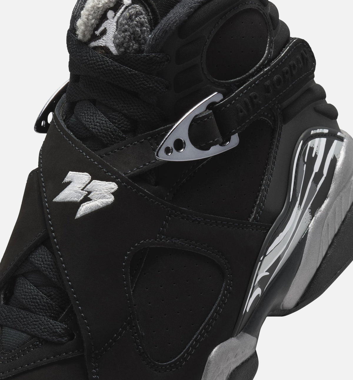 Air Jordan 8 Retro Chrome Grade School Shoes - Black/White/Light Graphite