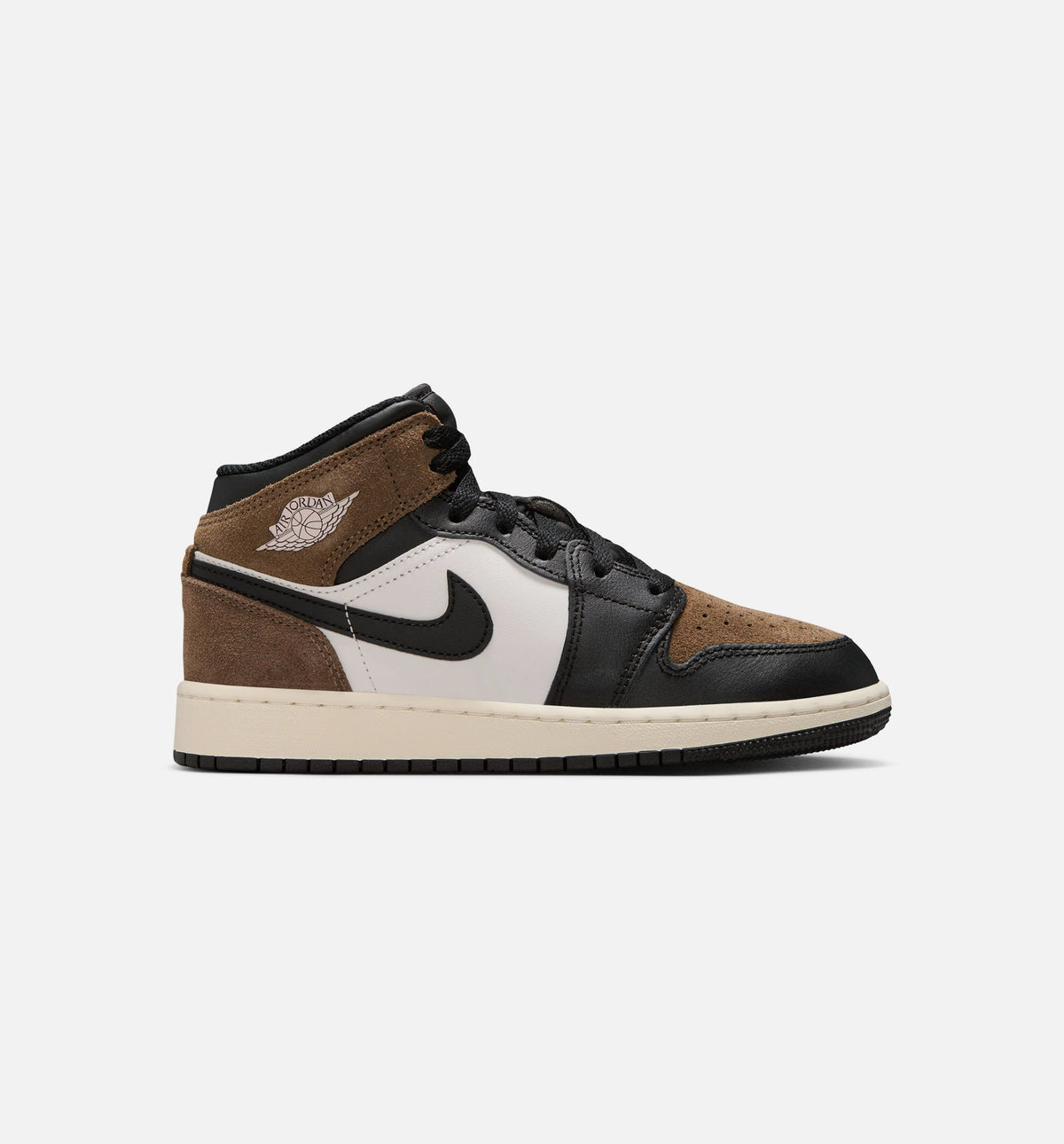 Air Jordan 1 Mid Grade School Shoes - Black/Phantom/Palomino/University Red