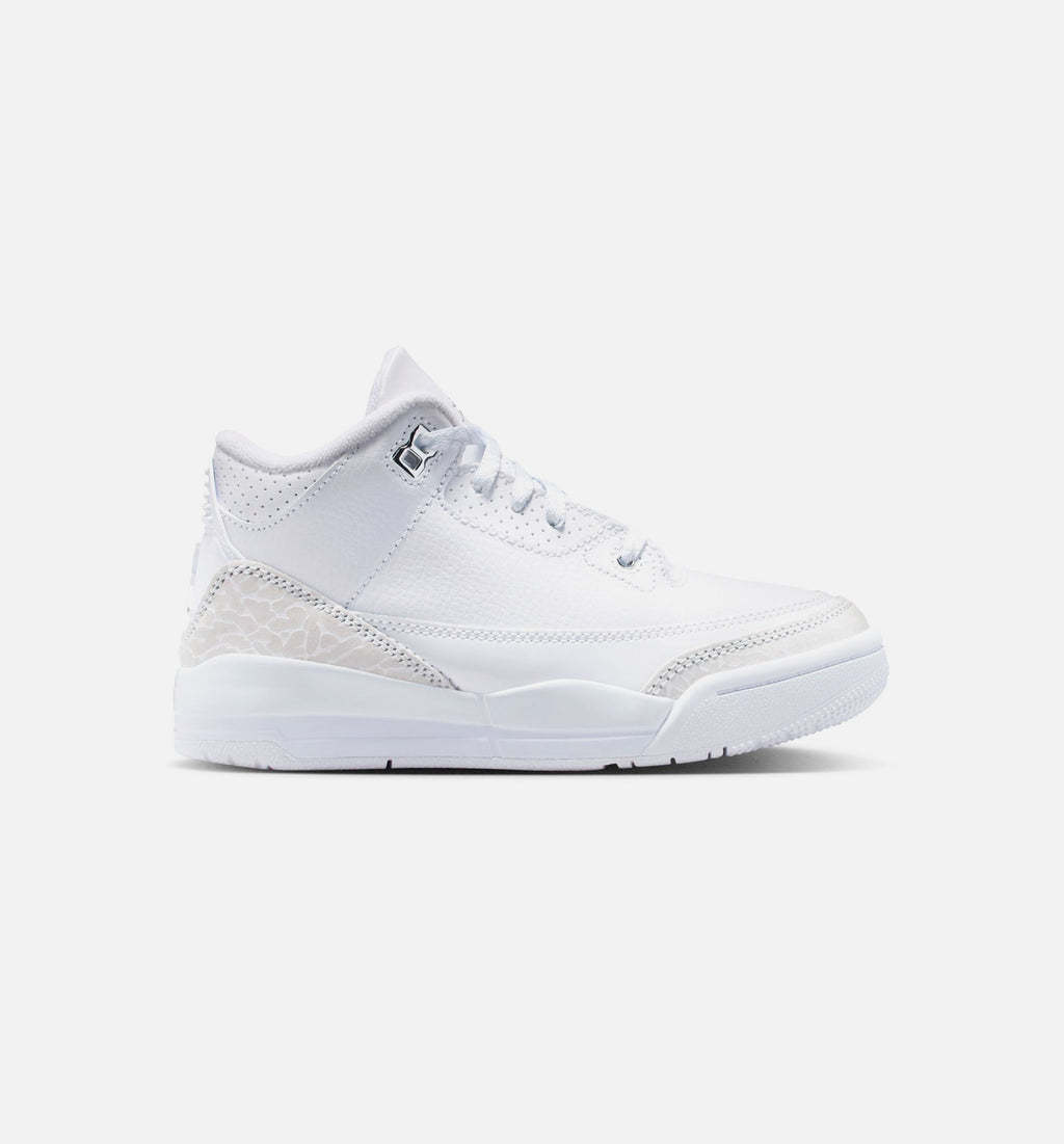 Air Jordan 3 Retro White & Silver Preschool Shoes - White/Metallic Silver