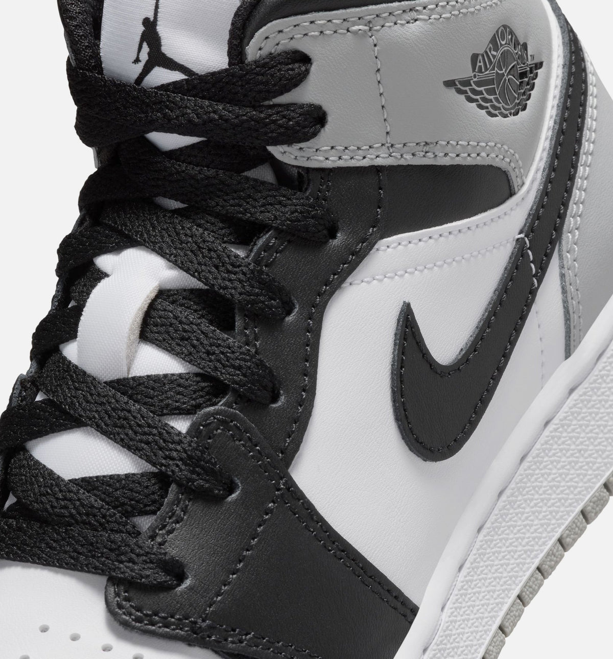 Air Jordan 1 Mid Grade School Shoes - White/Light Smoke Grey/Black