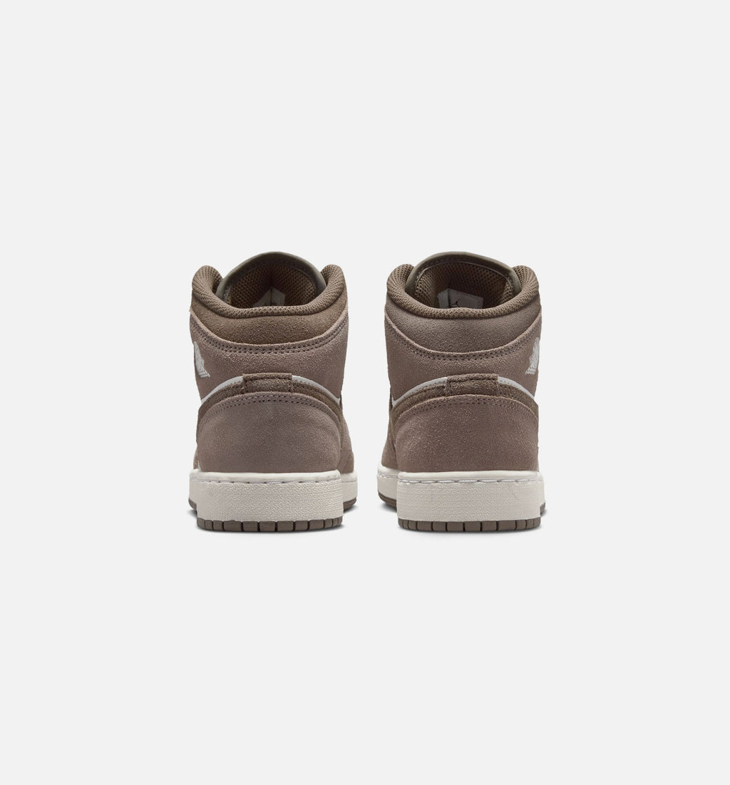 Air Jordan 1 Mid Grade School Shoes - Enigma Stone/Olive Grey/Summit White
