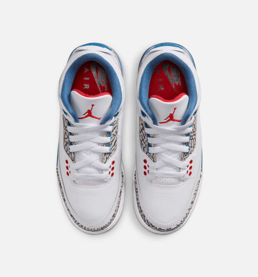 Air Jordan 3 Retro OG True Blue Grade School Shoes - White/Fire Red/True Blue