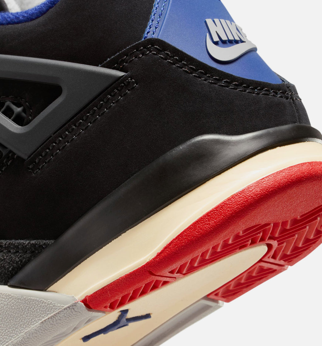Air Jordan 4 Retro Rare Air Preschool Shoes - Black/Fire Red/Deep Royal Blue