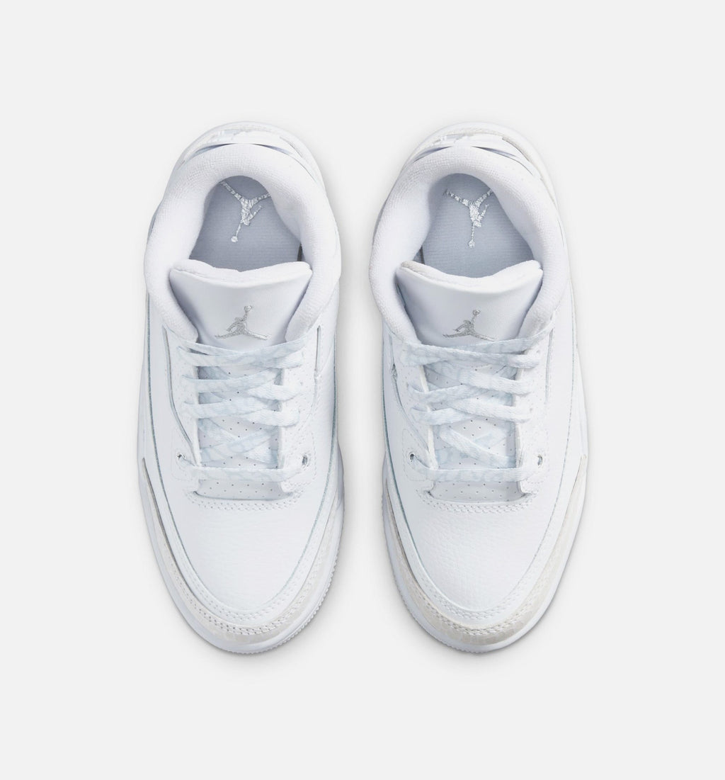 Air Jordan 3 Retro White & Silver Preschool Shoes - White/Metallic Silver