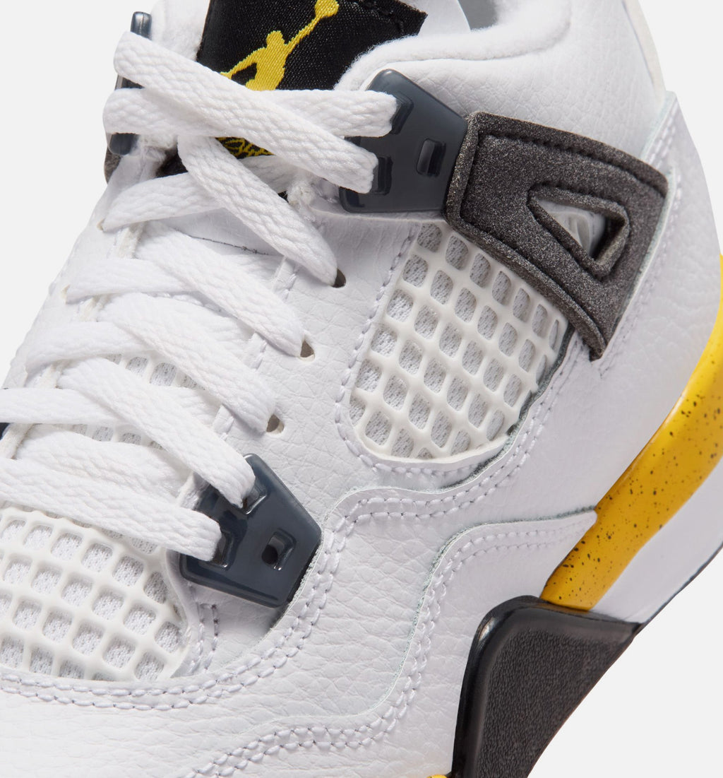 Air Jordan 4 Retro Rare Air Tour Yellow Preschool Shoes - White/Dark Blue Grey/Black/Tour Yellow