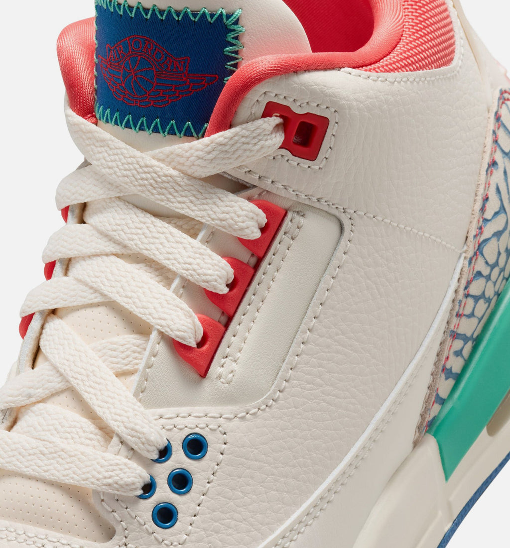 Air Jordan 3 Retro Play Your Way Grade School Shoes - Chalk/Track Red/True Blue/Kinetic Green